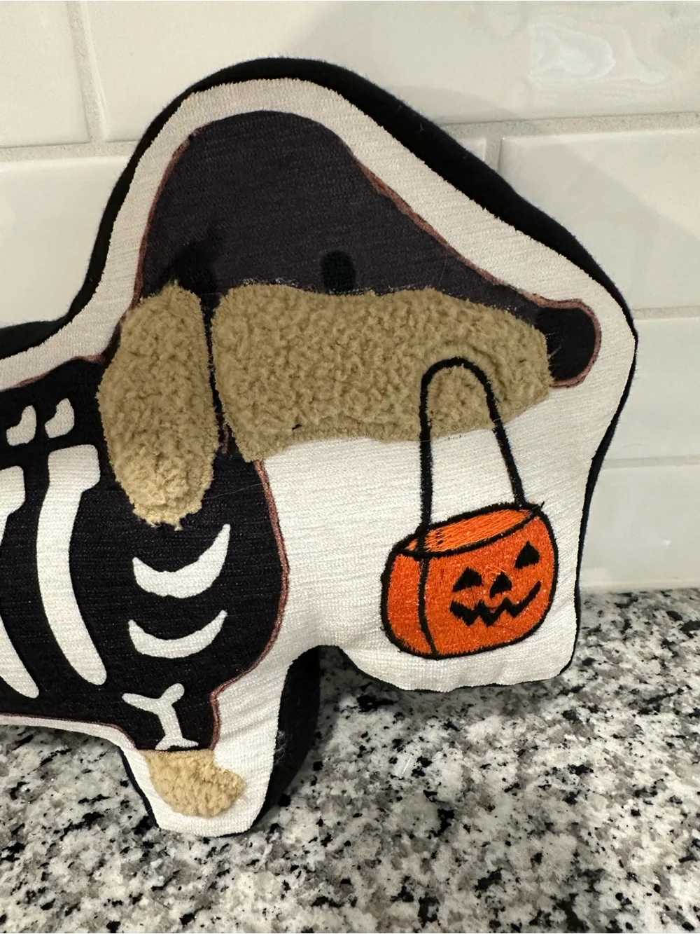 Dachshund Skeleton Decorative Pillow - Black and Brown Halloween Accent